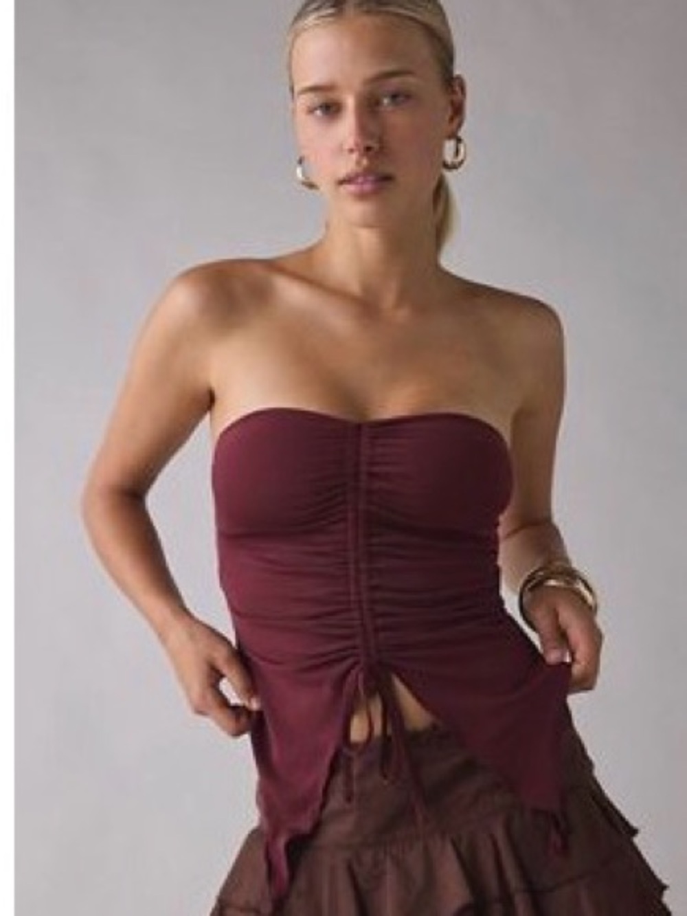 Urban Outfitters Maroon Tube Crop Tie Top